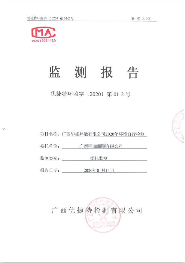 广西华盛热能有限公司2020年环境自行检测
