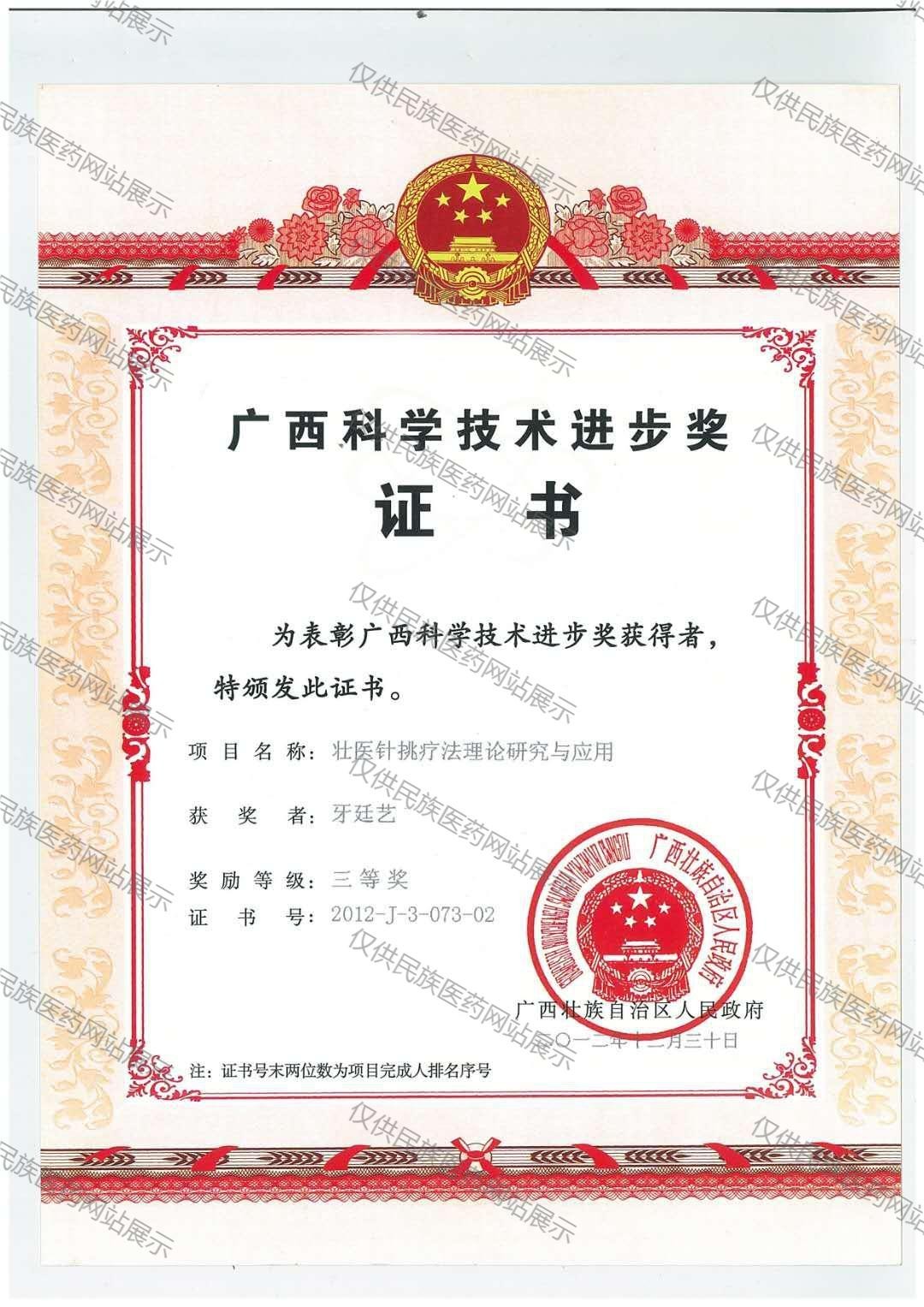 牙廷艺教授证书