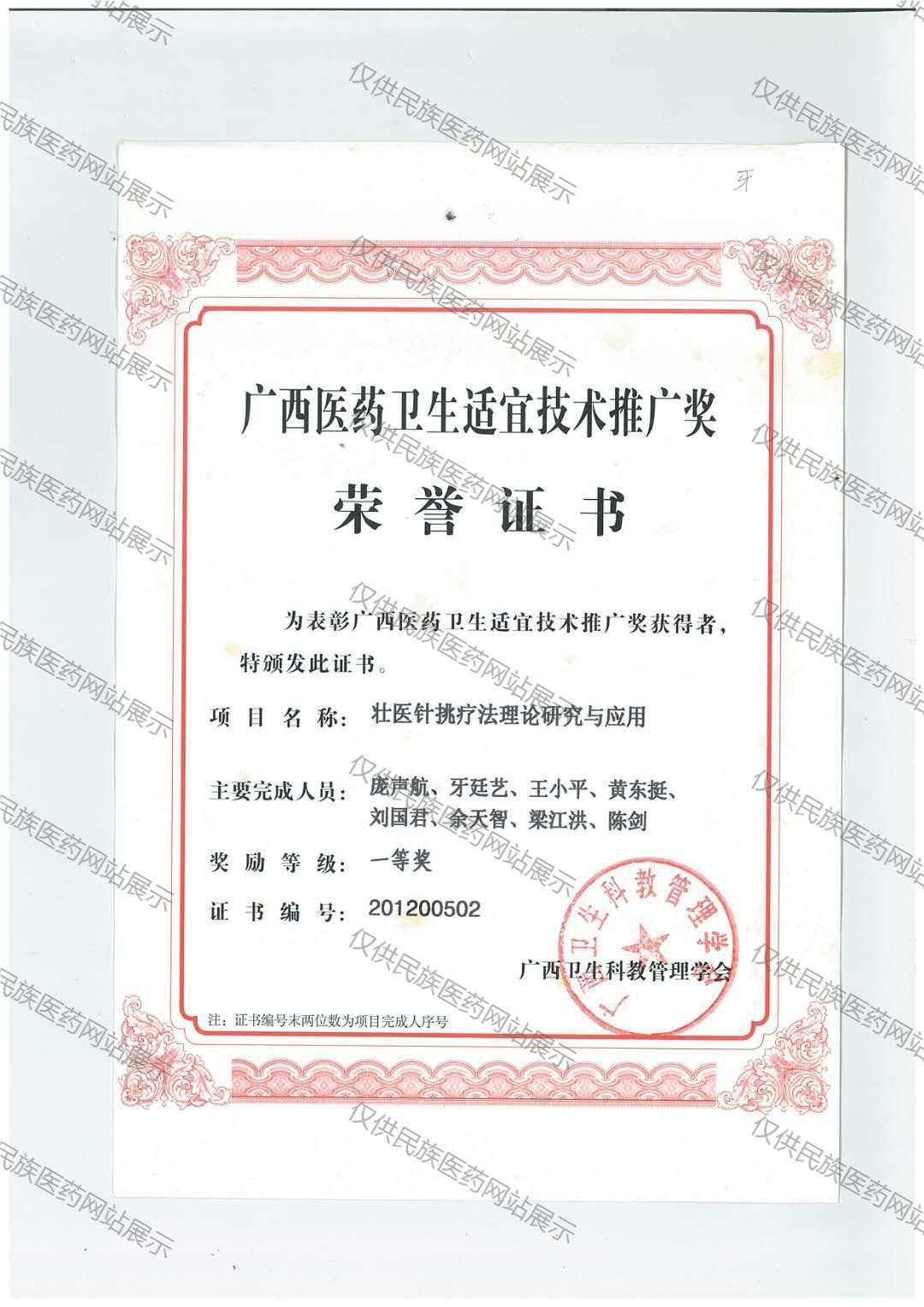 牙廷艺教授证书