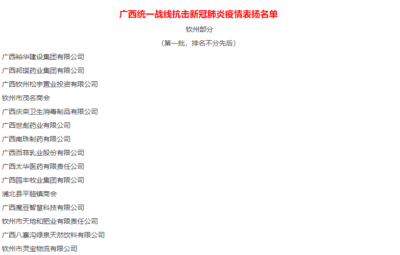 钦州这些单位获表彰！广西统一战线抗击新冠肺炎疫情表扬名单出炉