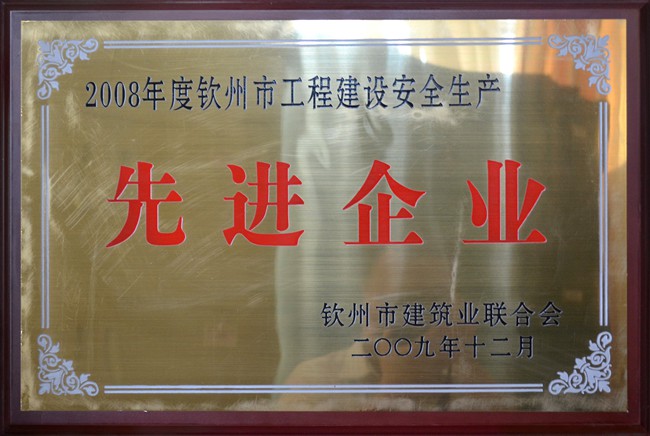 2008年度钦州市工程建设安全生产先进企业