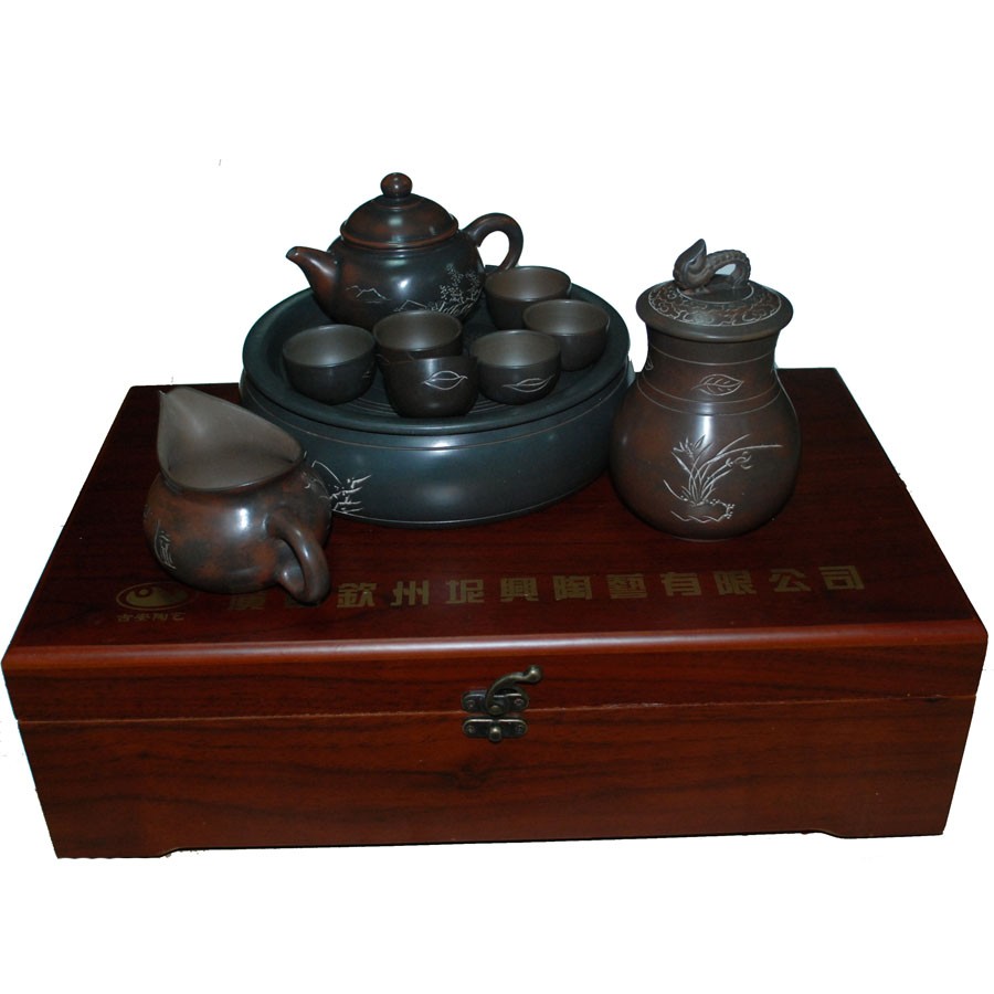 自贡宫灯茶具10件套木盒装