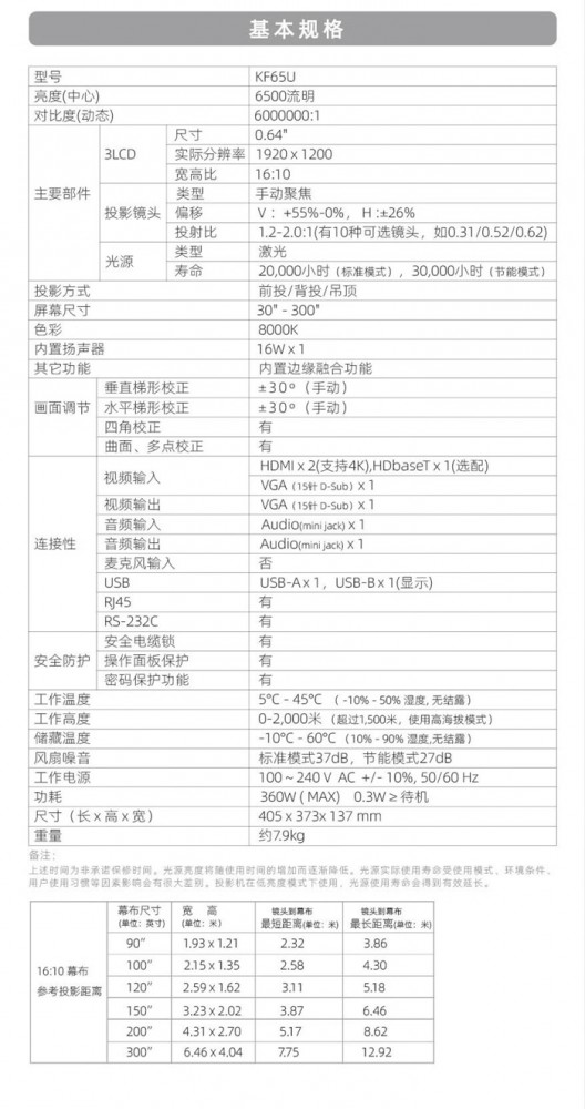 藍(lán)勝卡頓 3LCD激光高亮工程機(jī) KF65U投影機(jī)3