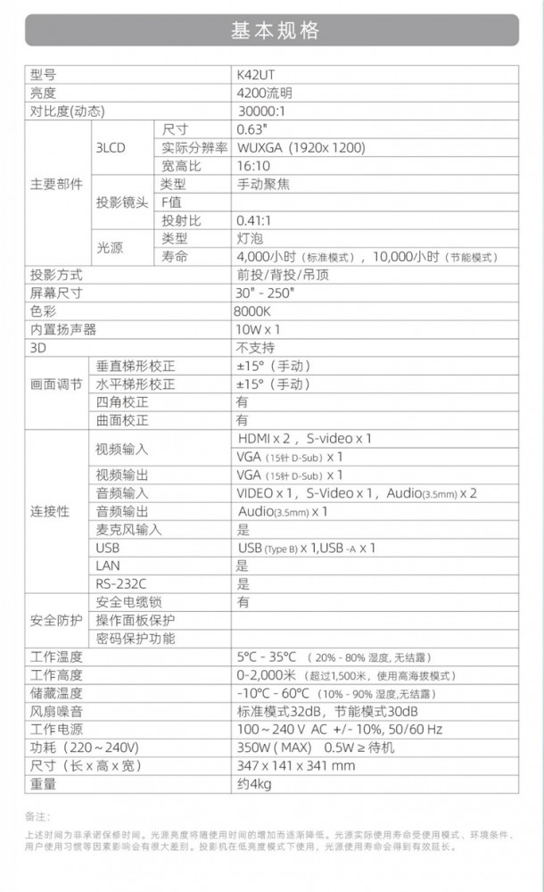 藍勝卡頓 kadenlan 3LCD短焦投影機 K42UT 燈泡投影機4