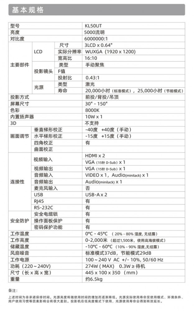 藍勝卡頓 kadenlan KL50UT LCD激光投影機4