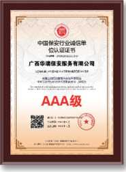 中国保安行业诚信单位认证证书