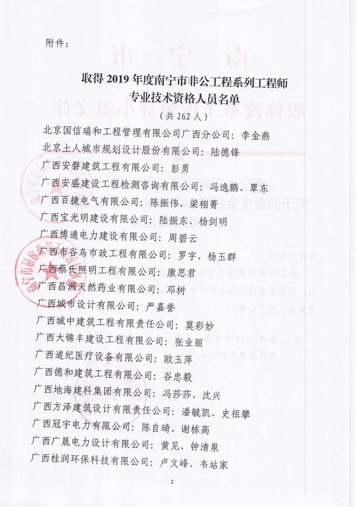 【职称批文】南宁市职称改革工作领导小组关于同意李金燕等262位同志取得工程系列中级职称的通知_页面_2