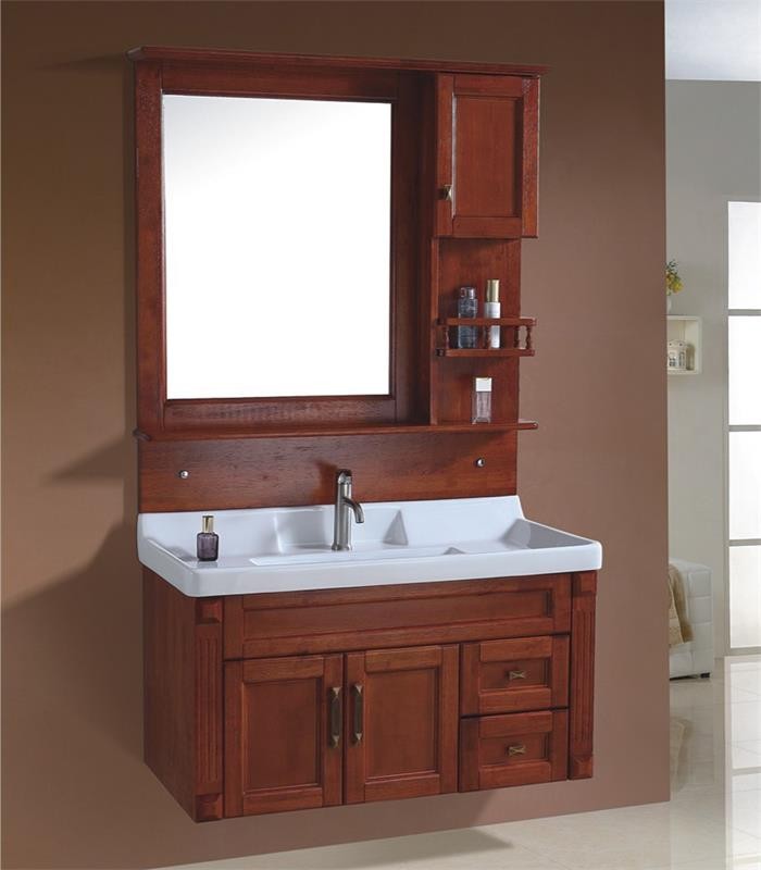浅红木色浴室柜